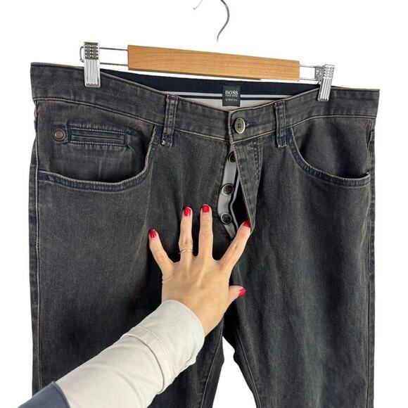 Boss Hugo Boss Mens Stretch Slim Fit Straight Leg Button Fly Dark Brown Jeans 36 - Picture 3 of 14